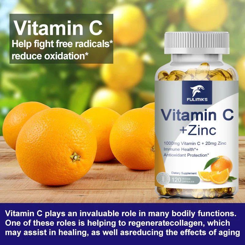 Buy 1 Get 1 Free! Premium Vitamin C + Zinc Supplement, for Wound Healing, Reduces Oxidative Stress & Promotes Clear Skin, Vegan
