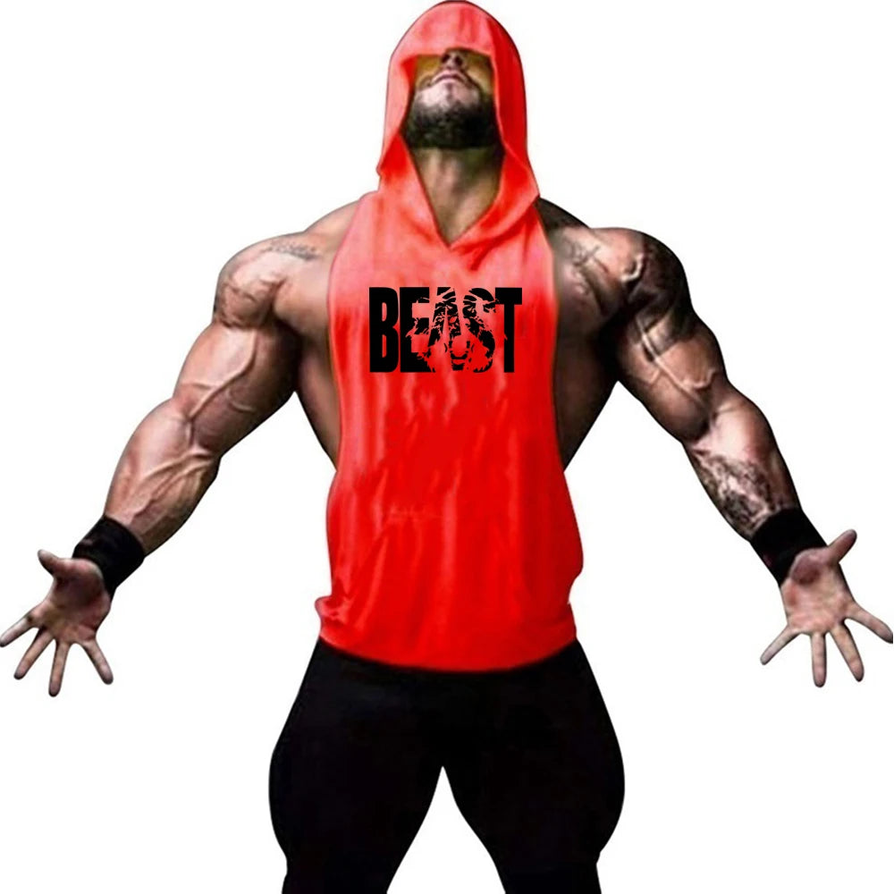 Men's Sports Running Vest Summer Top Weight Training Bodybuilding Vest Gym Workout Fitness Hoodie Men's Hooded Vest