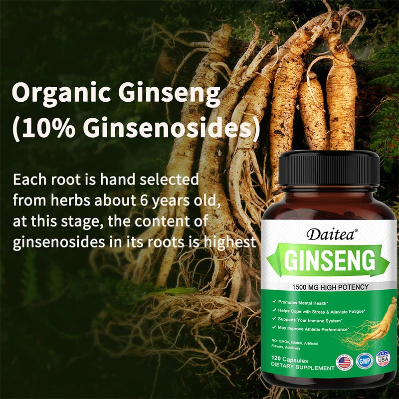 Panax Ginseng + Ginkgo Biloba Capsules, Supports Energy, Focus, Memory & Concentration, Brain Health & Physical Endurance