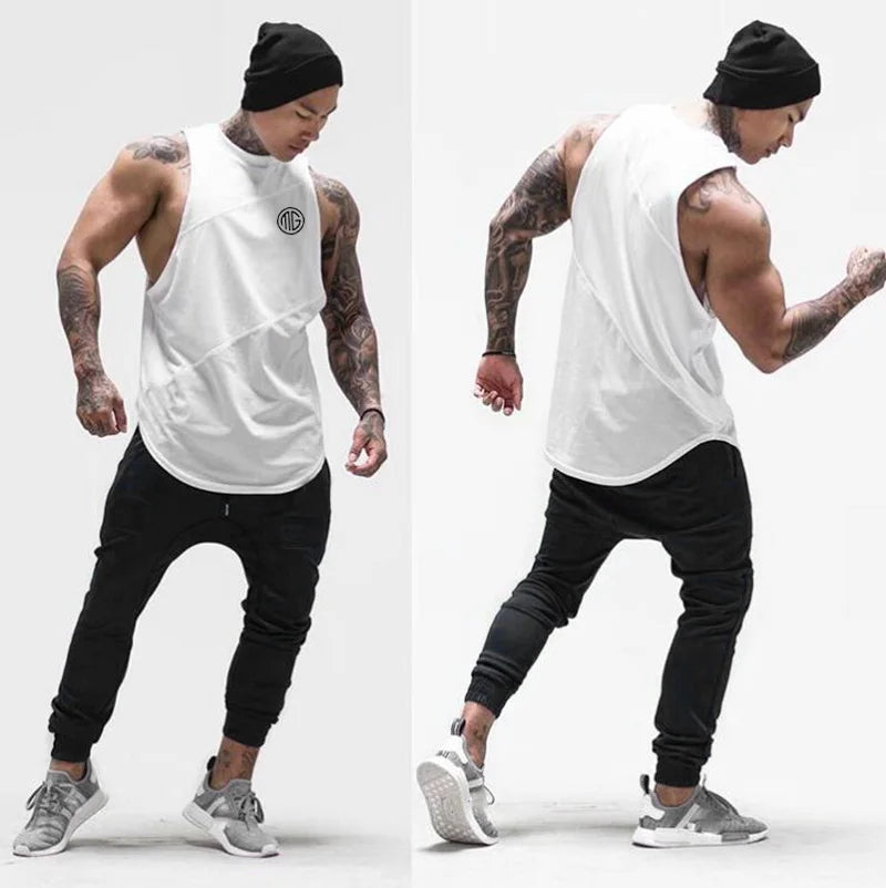 Muscleguys Running Vests Mens Gym Sleeveless Shirt Summer Cotton Stitching Mesh Breathable Fitness Tank Tops Muscle Singlets