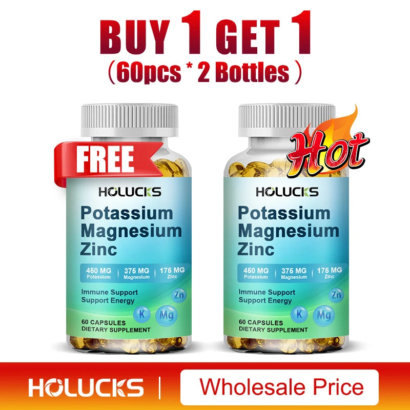 Potassium Magnesium Zinc Capsules - Bone & Heart Health Supplement, Sleep Support, Muscle Relaxation, Stress & Anxiety Relief