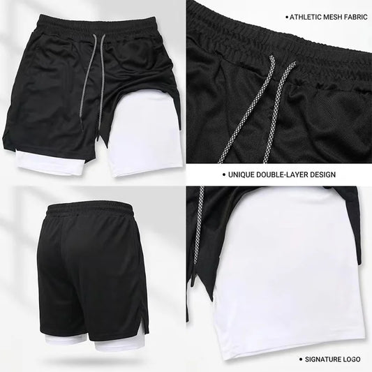 Men's UFC GYM 2-in-1 Compression Shorts Quick Dry Breathable Running Gym Training Shorts with Built-in Liner
