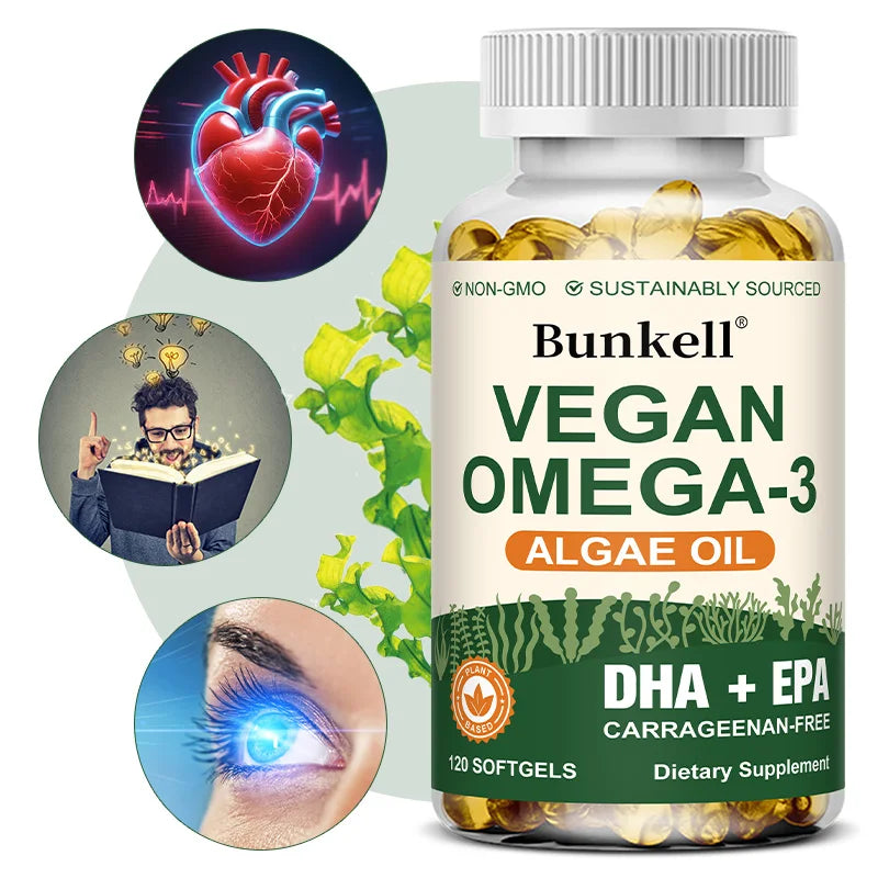 Omega 3 Algae Oil | Plus DHA EPA Non GMO Overall Health | Fish Oil Substitute 120 Capsules Soft Capsules