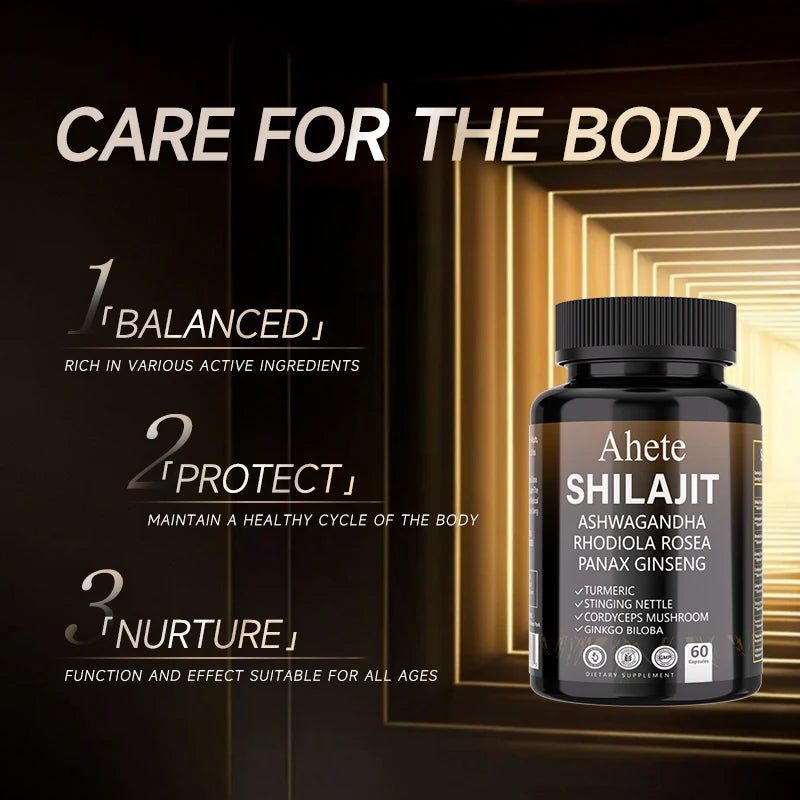Ahete Shilajit Energy Supplement | 10 Herbal Extracts From The Himalayan Premium Shilajit, Ginseng, Ginkgo, Nettle, Turmeric.