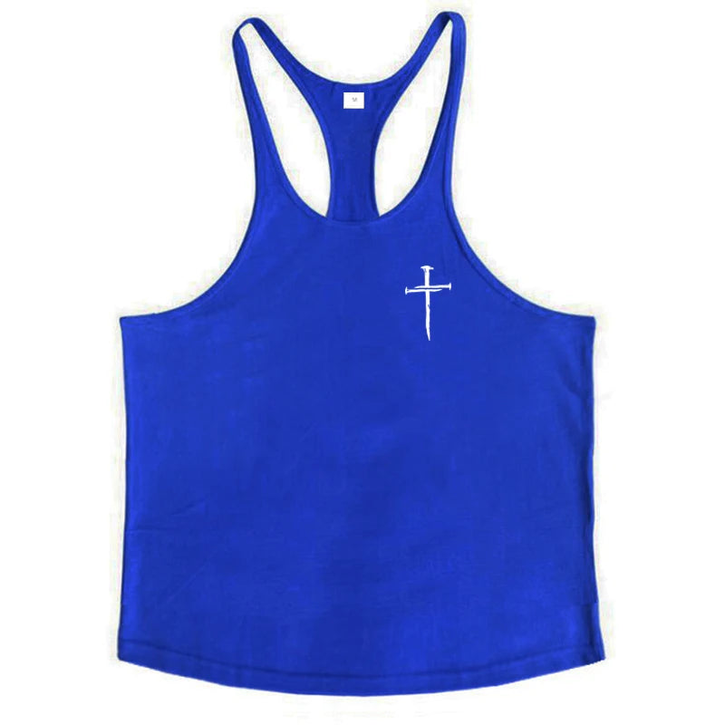 Personalized Cross Print Gym Bodybuilding Sport Vests Men's Running Fitness Sleeveless Shirt Cotton Breathable Y-back Tank Tops