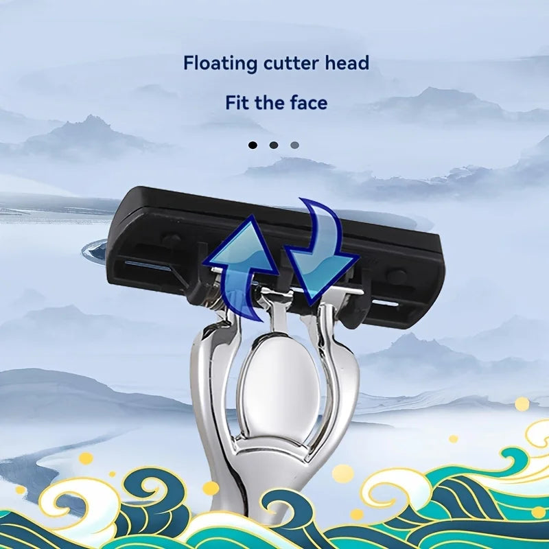 6-Layers Safety Razor Set High Quality Men Razor Sharp Stainless Steel Shaving Changeable Shaver Head Blade 