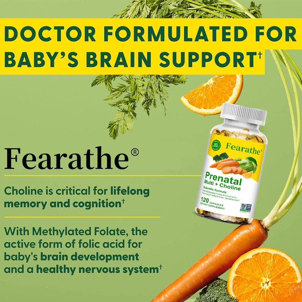 Prenatal Multivitamin Capsules, Choline Biotin Iron Calcium Zinc Complex, Daily Nutrient Supplement for Pregnant Women, Non-GMO