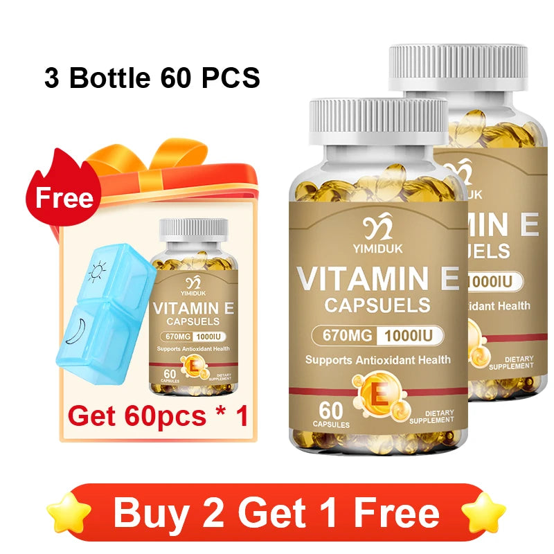 Antioxidant Vitamin E Supplements, with Tocopherols & Safflower Oil, Boost Elasticity, Shrink Pores, Combat Aging