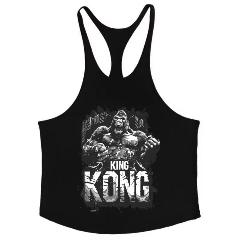 2026 Muscle Gorilla Graphic Stringer Vest Men Cotton Y-Back Sleeveless Tank Top Printed Gym Workout Athletic Sportswear