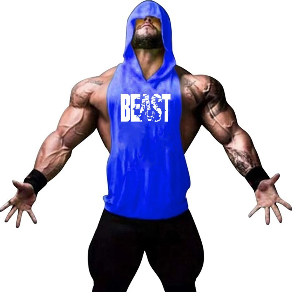 Men's Sports Running Vest Summer Top Weight Training Bodybuilding Vest Gym Workout Fitness Hoodie Men's Hooded Vest