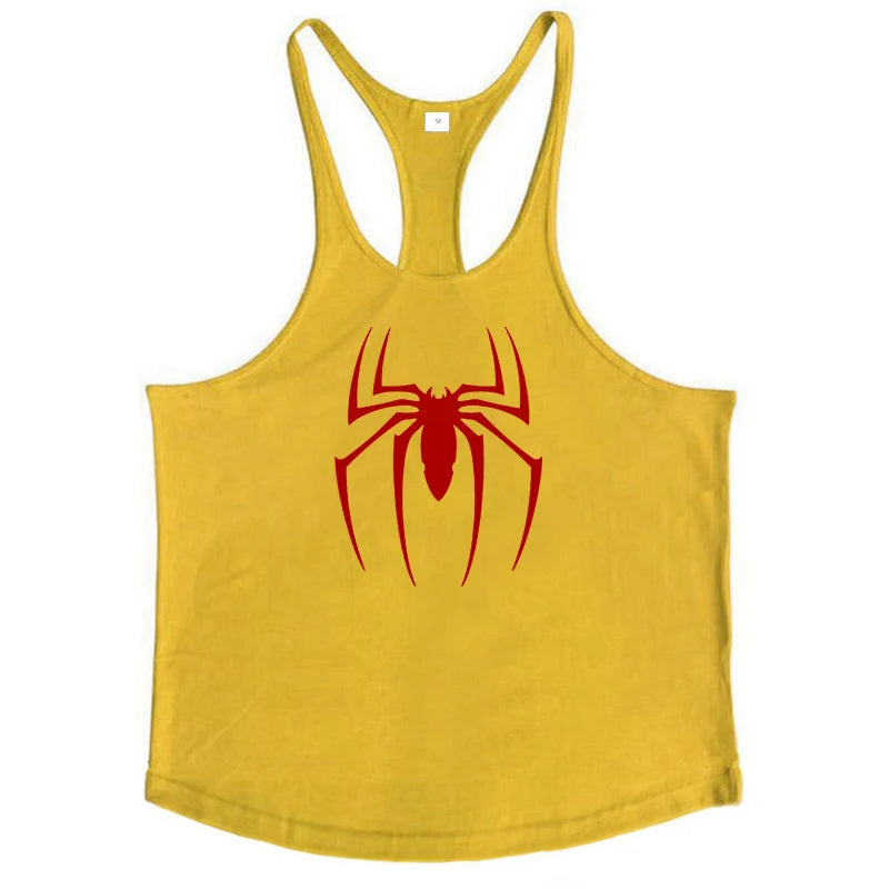 Red Spider Printed Sleeveless Cotton Y-back Tank Tops Gym Fitness Bodybuilding Sport Shirts Breathable Mens Workout Muscle Vests