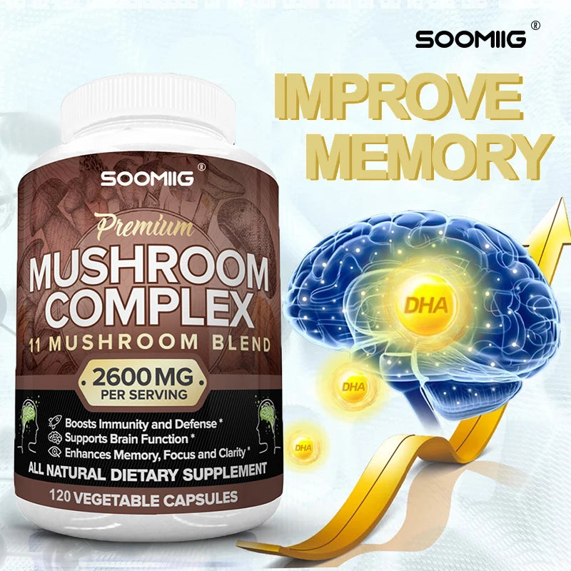 Mushroom Complex Supplement, Boosts Memory, Supports Brain Function, Boosts Heart & Immune Support, Boosts Immune System