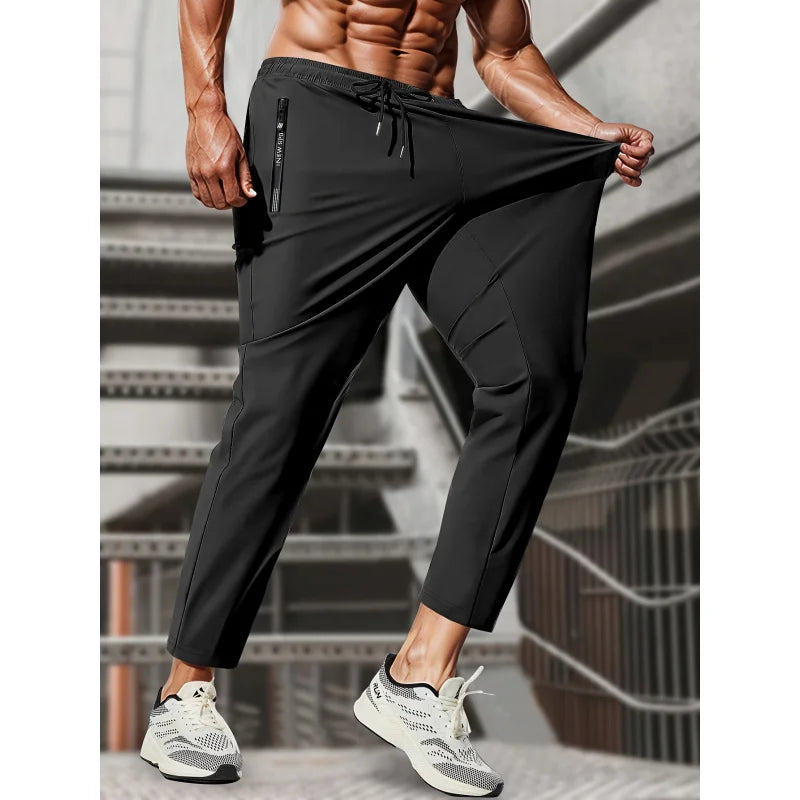 Sweatpants Man Fishing Men's High Stretch Ice Silk Jogging Pants With Zipper Pockets Breathable Elastic Sports Pants Mens Gift