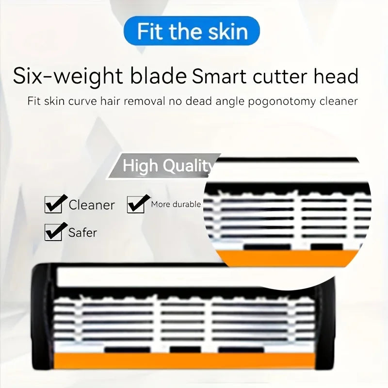 6-Layers Safety Razor Set High Quality Men Razor Sharp Stainless Steel Shaving Changeable Shaver Head Blade 