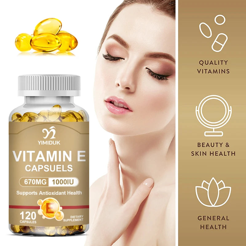 Antioxidant Vitamin E Supplements, with Tocopherols & Safflower Oil, Boost Elasticity, Shrink Pores, Combat Aging