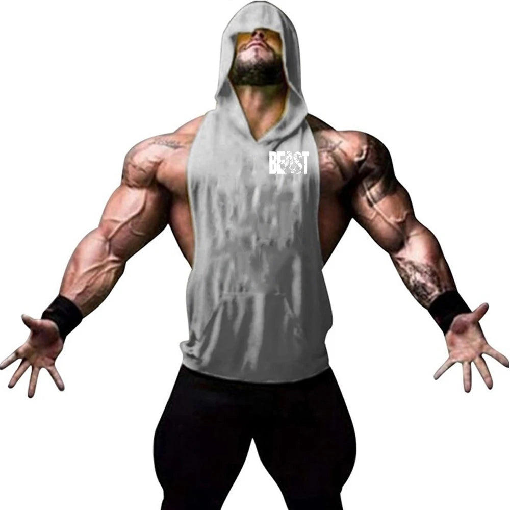 Men's Sports Running Vest Summer Top Weight Training Bodybuilding Vest Gym Workout Fitness Hoodie Men's Hooded Vest