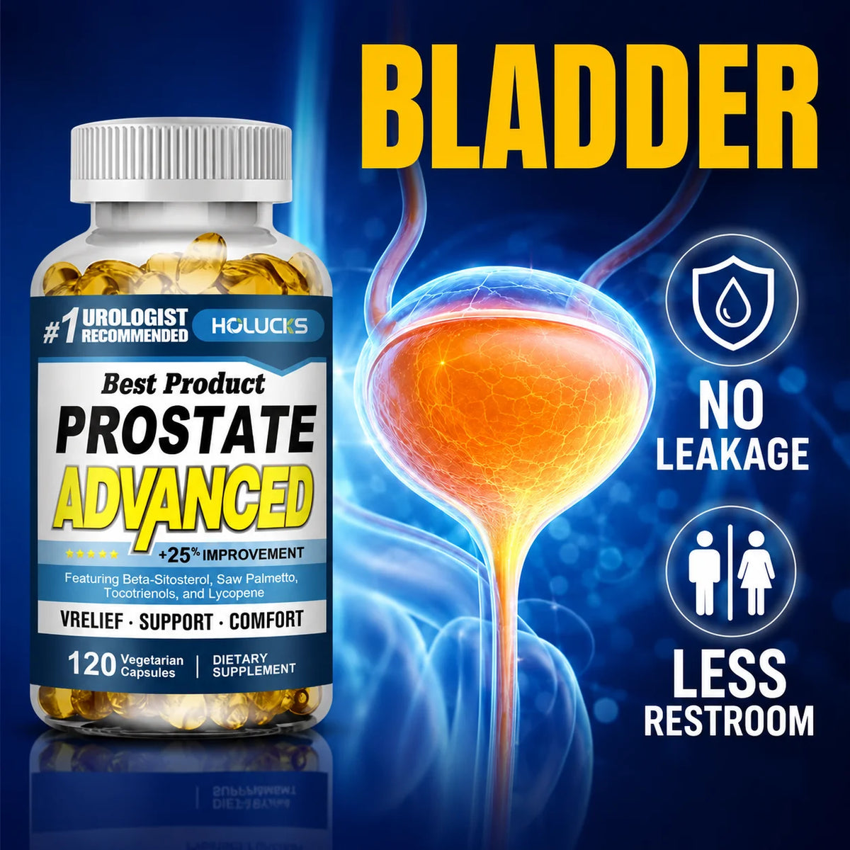 Prostate Capsules with Saw Palmetto, Urinary Tract Health, Relieve Frequent Urination, Hair Growth, Bladder Support for Men