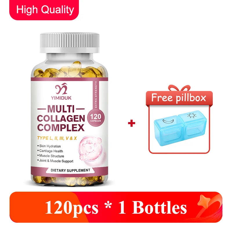 All-in-One Multi Collagen Complex Capsules, with Vitamin A, for Skin Hydration, Promote Joint Flexibility, Hair, Women & Men