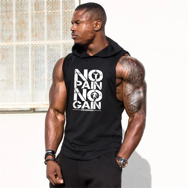 Mens Bodybuilding Sleeveless Hooded Shirts Summer Breathable Loose Cotton Hip Hop Tank Tops Gym Workout Fitness Muscle Hoodie