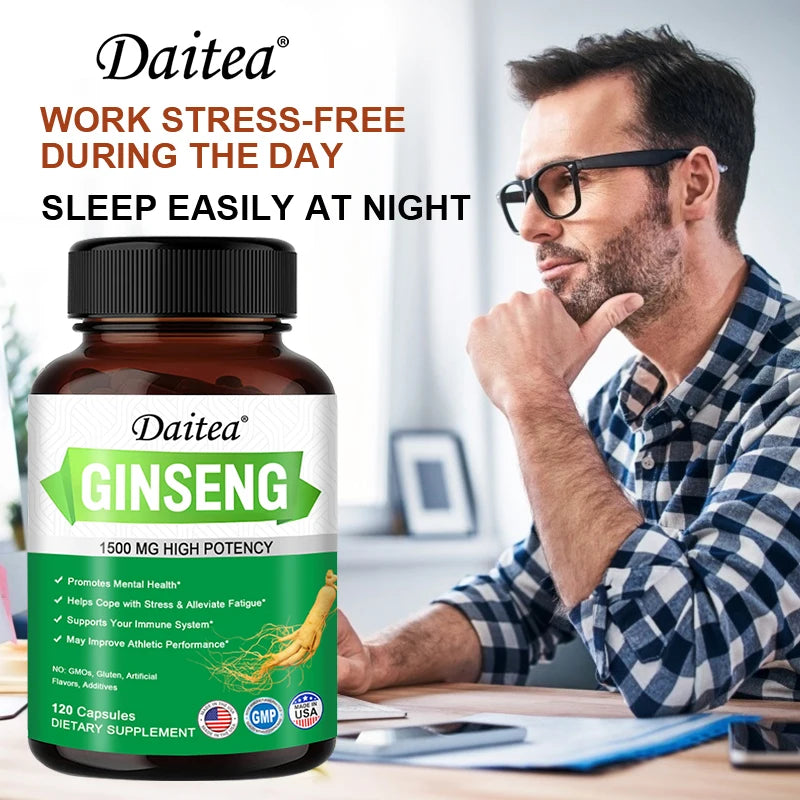 Panax Ginseng + Ginkgo Biloba Capsules, Supports Energy, Focus, Memory & Concentration, Brain Health & Physical Endurance