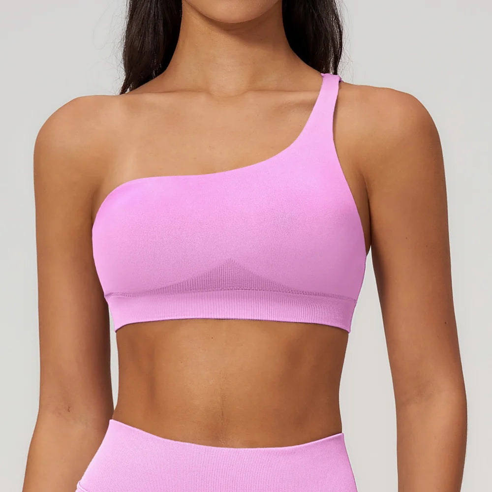 Shockproof Yoga Bra One Shoulder Irregular Shoulder Strap Female Fitness Push Up Sports Underwear Hollow-out Slim Ventilate Bra
