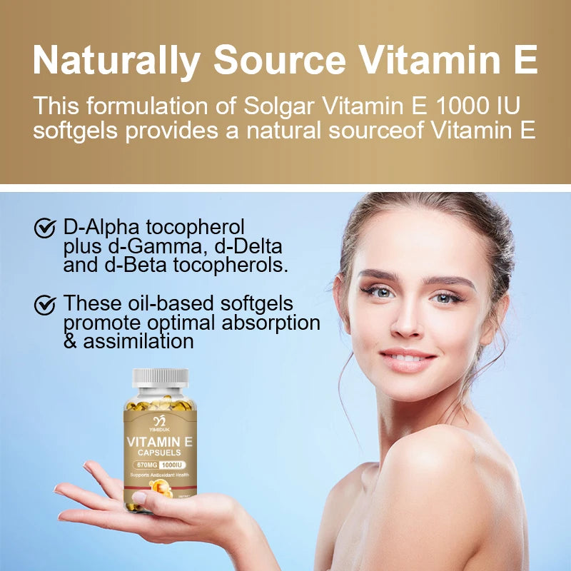 Antioxidant Vitamin E Supplements, with Tocopherols & Safflower Oil, Boost Elasticity, Shrink Pores, Combat Aging