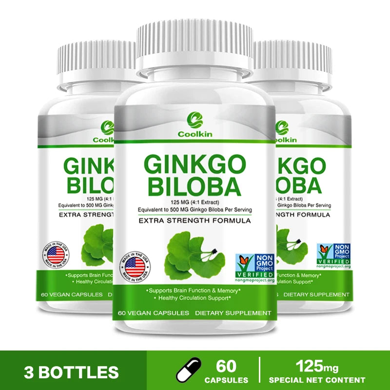 Ginkgo Biloba Extract Capsules - Promotes Brain Function and Memory, Attention, Antioxidant, Anti-Aging, Vegetarian
