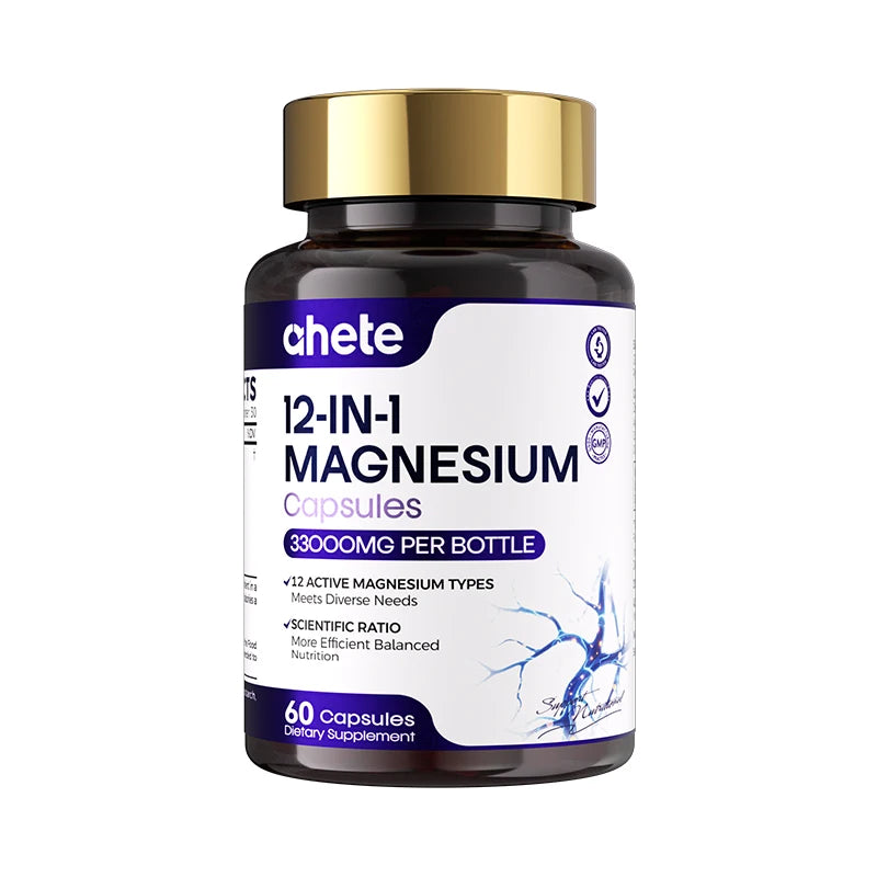 AHETE 12-in-1 Magnesium Capsules - Comprehensive Supplementation Of 12 Forms Of Magnesium