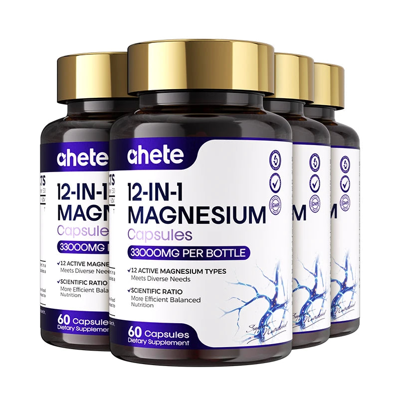AHETE 12-in-1 Magnesium Capsules - Comprehensive Supplementation Of 12 Forms Of Magnesium