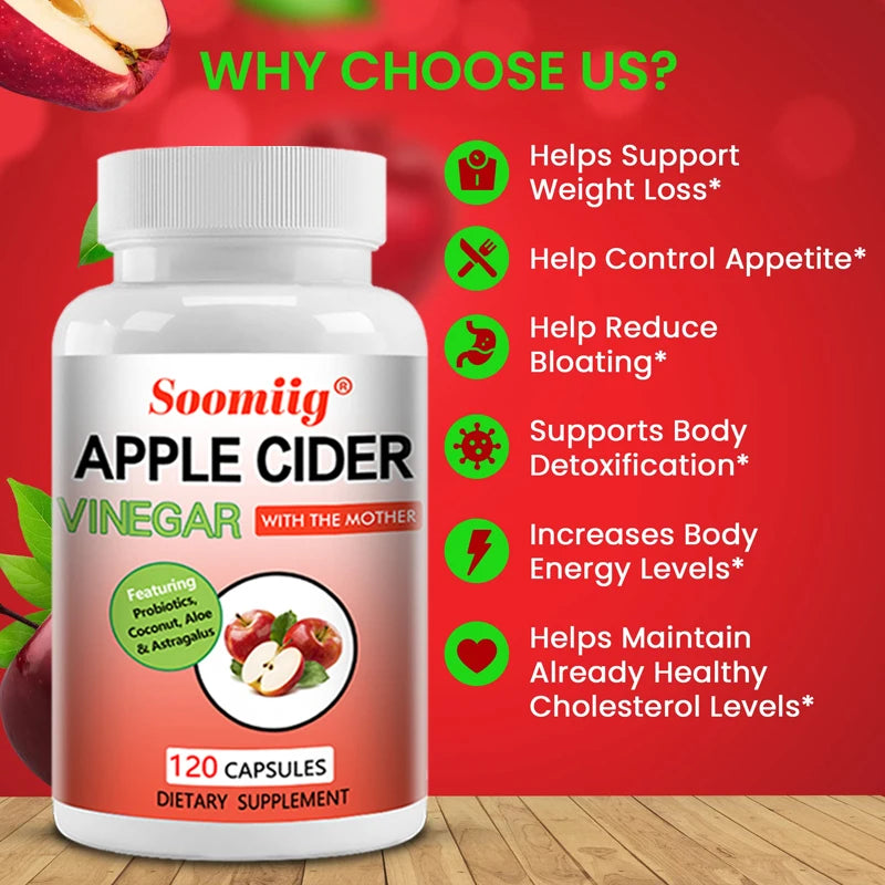 Apple Cider Vinegar Capsules 1500mg, Natural Detox, Fat Burning, Appetite Suppressant, Improves Digestion, Energy, Non-GMO