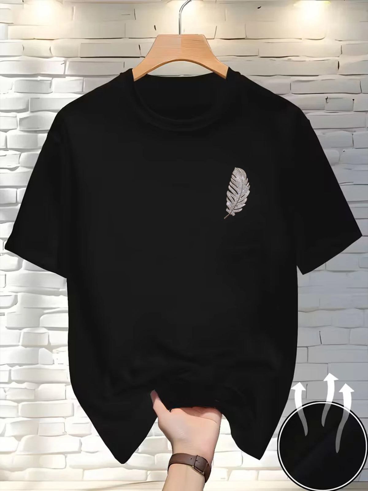 New Round Neck Running T-shirt Men Summer Thin Top Feather print Quick Dry Short Sleeve Breathable Fitness Sports T-shirt Wear