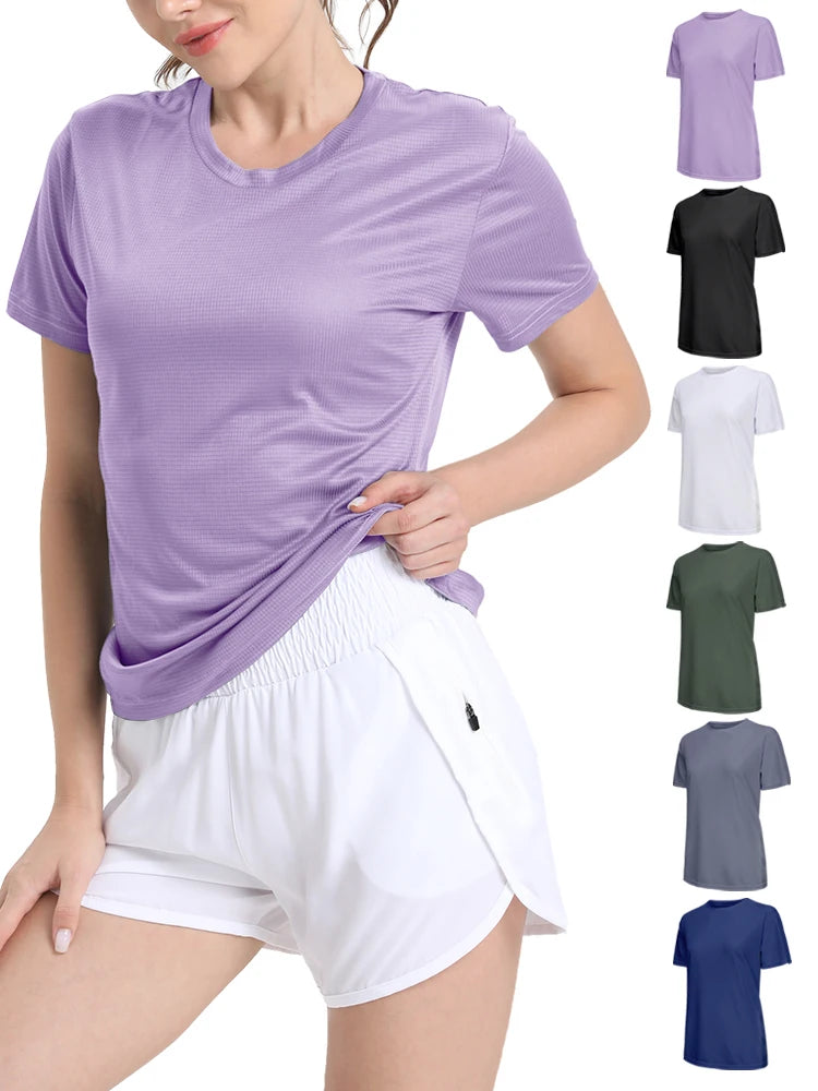 Women's Solid Color Ultralight Quick Dry Sport T-Shirt,Breathable Lightweight ,Compression Shirt