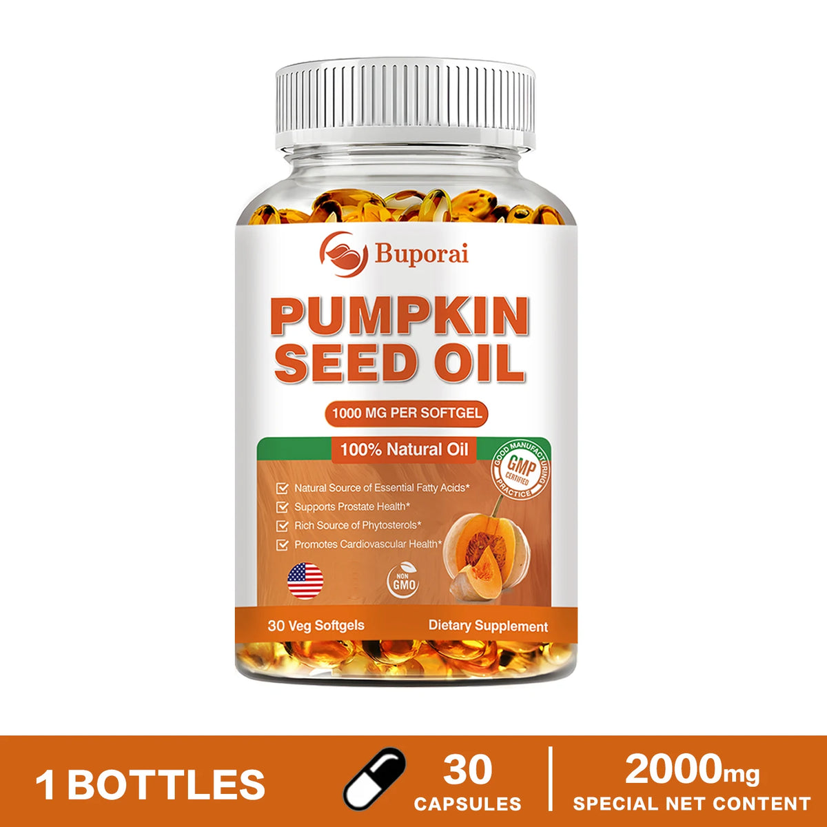 Pumpkin Seed Oil - Promotes Hair Growth, Urinary Tract and Prostate Health, Cardiovascular Support