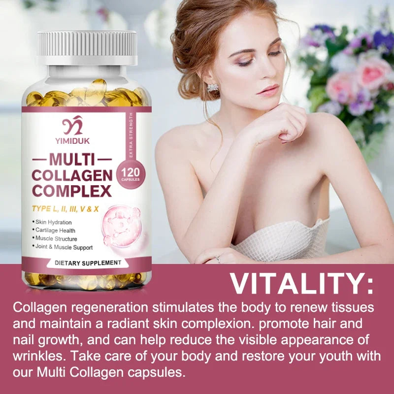 All-in-One Multi Collagen Complex Capsules, with Vitamin A, for Skin Hydration, Promote Joint Flexibility, Hair, Women & Men