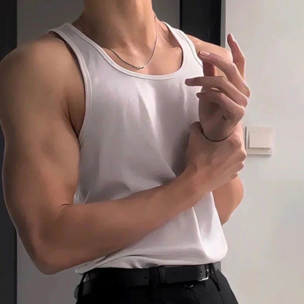 Mens Vest Plain Casual Cotton Tank Top Spring Gym Sports Fitness Daily All-Match Classic Sleeveless Top Men'S Clothing 2025 New
