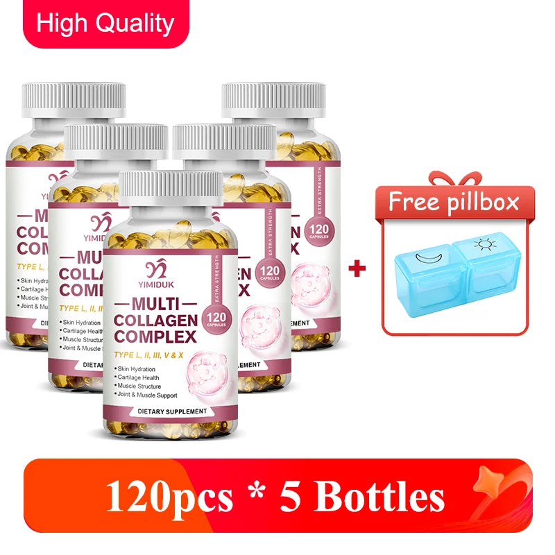 All-in-One Multi Collagen Complex Capsules, with Vitamin A, for Skin Hydration, Promote Joint Flexibility, Hair, Women & Men
