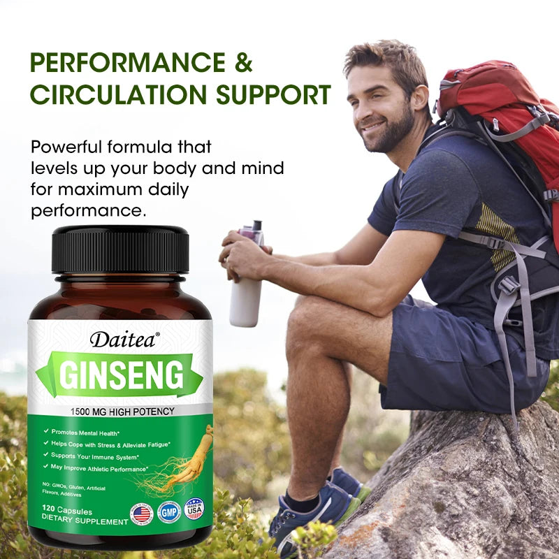 Panax Ginseng + Ginkgo Biloba Capsules, Supports Energy, Focus, Memory & Concentration, Brain Health & Physical Endurance