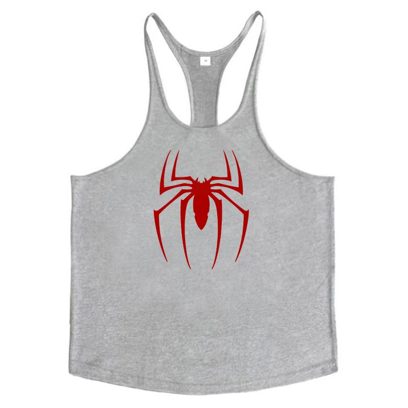 Red Spider Printed Sleeveless Cotton Y-back Tank Tops Gym Fitness Bodybuilding Sport Shirts Breathable Mens Workout Muscle Vests
