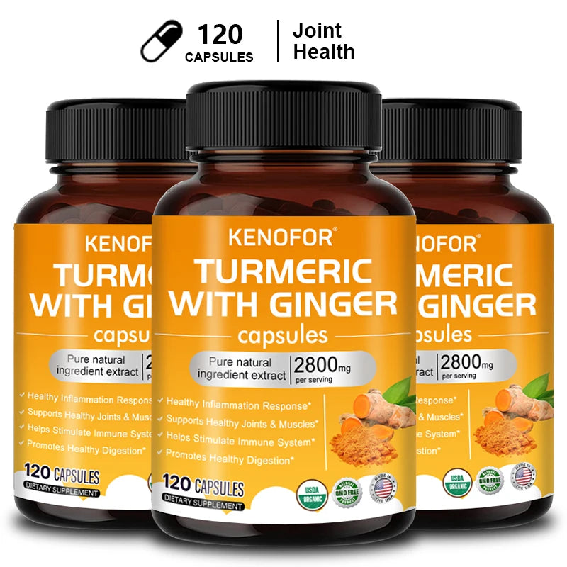 Turmeric Curcumin Capsules 1600mg with Ginger & MSM, Antioxidant Support, Joint Comfort, Heart Cognitive & Digestive Wellness