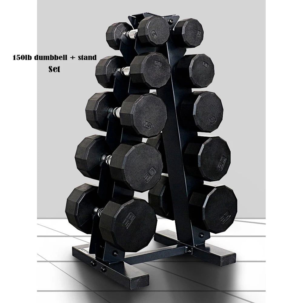 Round Rubber Coated Dumbbell Suit, Commercial Gym, Private Education, Cast Iron, 12 Sided, 150lb, 5lb-25lb