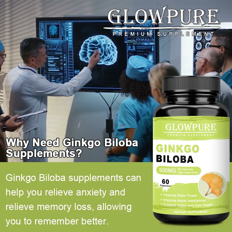 Ginkgo Biloba Extract Capsules for Brain Cognitive Memory, Relieve Anxiety Depression, Mood Balance Supplement Premium Non-GMO