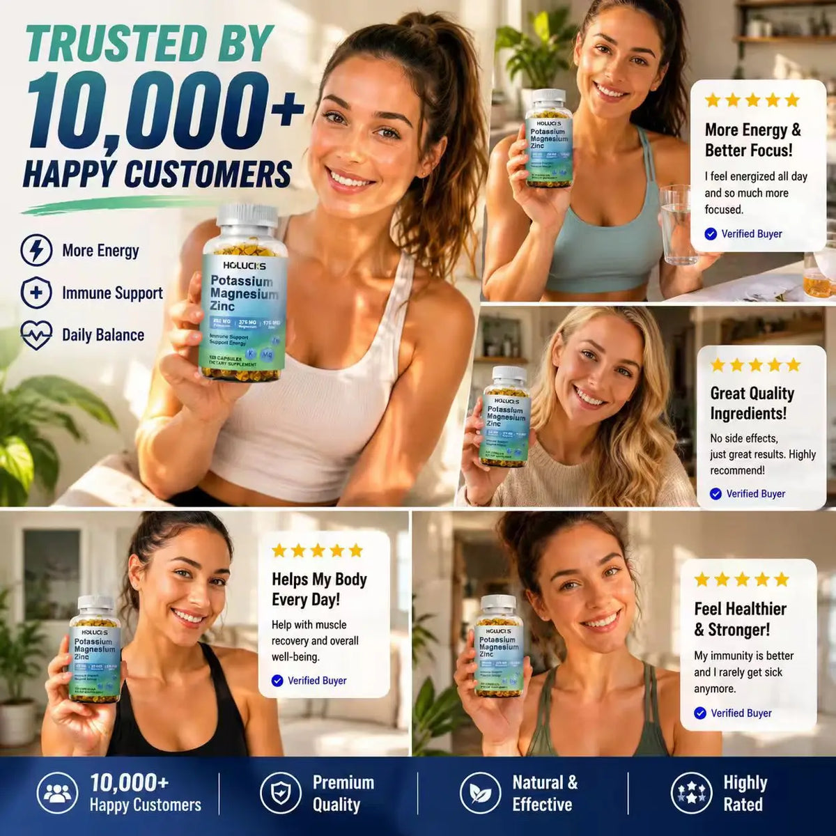 Potassium Magnesium Zinc Capsules - Bone & Heart Health Supplement, Sleep Support, Muscle Relaxation, Stress & Anxiety Relief