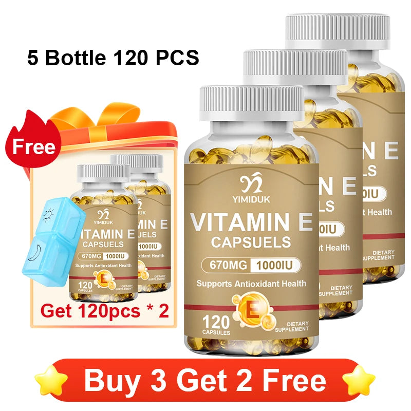 Antioxidant Vitamin E Supplements, with Tocopherols & Safflower Oil, Boost Elasticity, Shrink Pores, Combat Aging