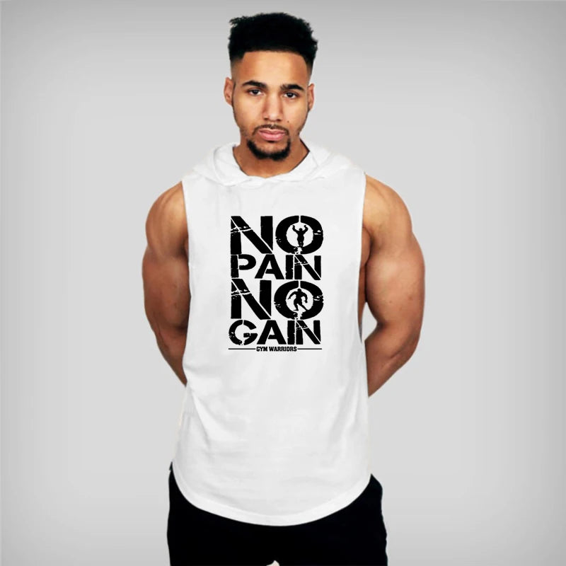 Mens Bodybuilding Sleeveless Hooded Shirts Summer Breathable Loose Cotton Hip Hop Tank Tops Gym Workout Fitness Muscle Hoodie