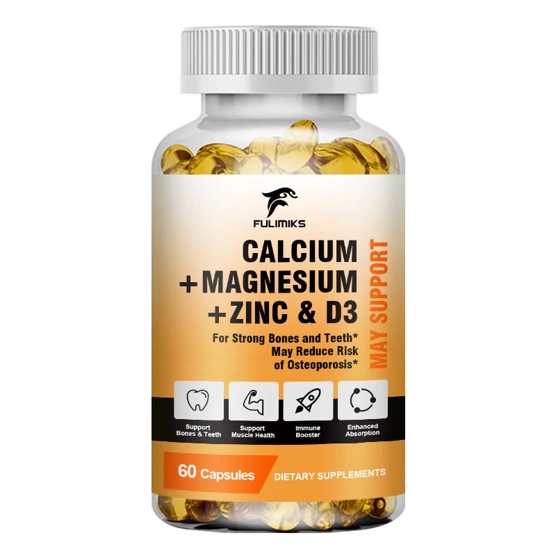 FULIMIKS Calcium Magnesium Zinc Supplement, with Vitamin D3, Supports Strong Bones, Teeth, Muscle Health & Immune Function