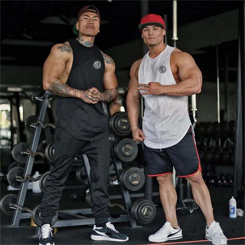 Muscleguys Running Vests Mens Gym Sleeveless Shirt Summer Cotton Stitching Mesh Breathable Fitness Tank Tops Muscle Singlets