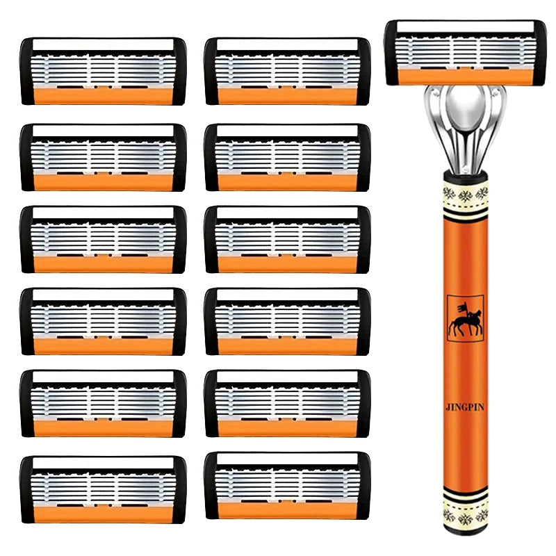 6-Layers Safety Razor Set High Quality Men Razor Sharp Stainless Steel Shaving Changeable Shaver Head Blade 