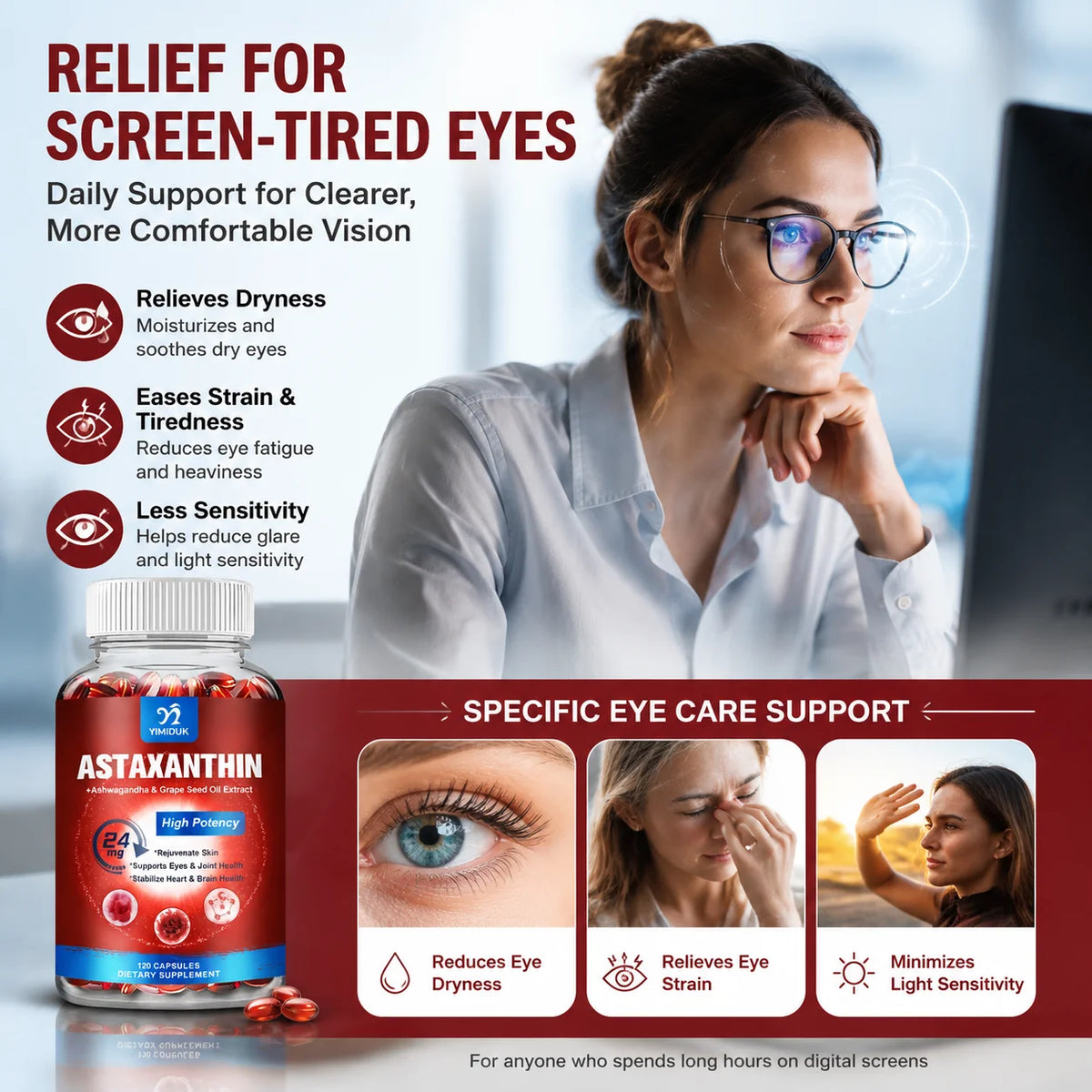Astaxanthin Capsules - 24mg - Powerful Antioxidant Supplement Support Eye, Skin, Joint, Heart, Brain & Immune System Health