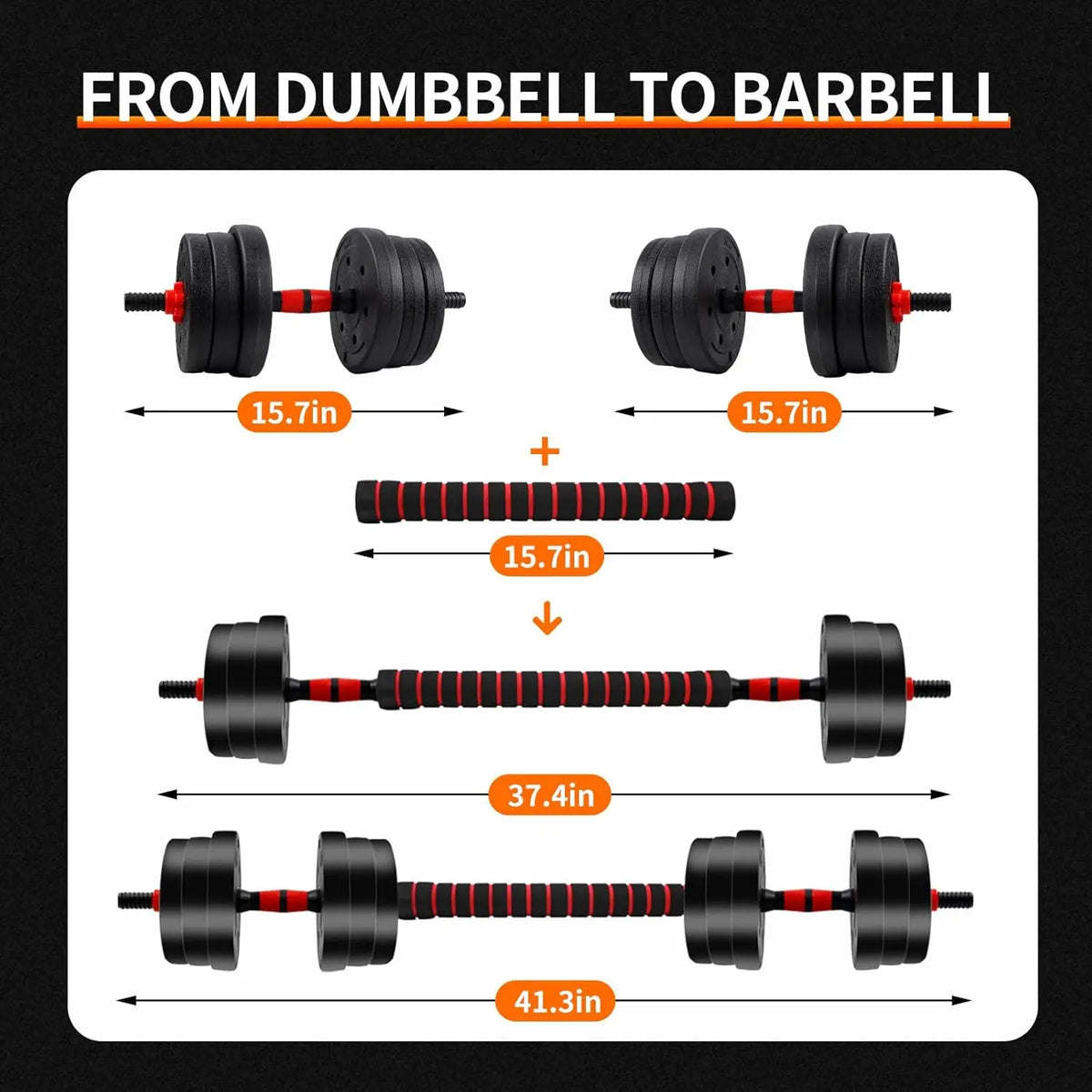5-44lbs Adjustable Dumbbell to Barbell Set, Anti-Slip Grip, Versatile Home Gym Fitness Strength Training Barbell Weight Plates