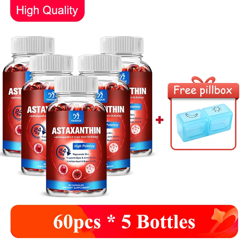 Astaxanthin Capsules - 24mg - Powerful Antioxidant Supplement Support Eye, Skin, Joint, Heart, Brain & Immune System Health